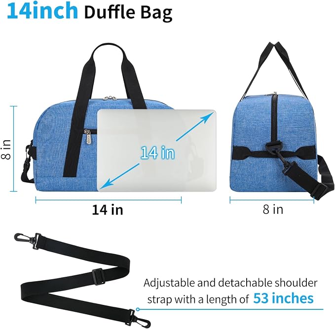 Apenze Small Gym Bag 14 inch lightweight Carry On Mini Duffel Bag for Travel Sport - Denim Blue - Image 7