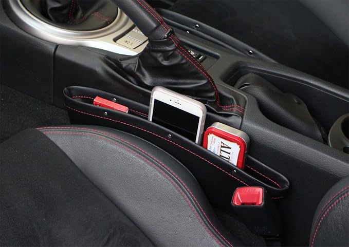 iJDMTOY Black Leather Car Side Pocket Organizers, Car Seat Catchers Compatible With Key, Wallet, Cell Phone, Sunglasses, etc - Image 5