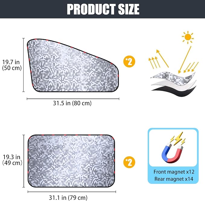 ZATOOTO Magnetic Side Window Sun Shade, Car Window Covers, Heat Reflective | 4 Pack Car Curtains for Privacy, UV Block, Keeps Cooler, Metal Frame Fit, Taking a Nap, Changing Clothes, Camping - Image 2