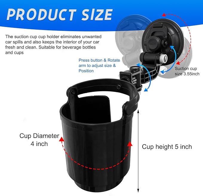 Recessed Folding Cup Drink Holder, Premium Quality Sturdy Folding Car Console Bottle Can Holder, Adjustable Automotive Drink Holder with Suction Cup, Car Accessories (Pack of 2) - Image 2