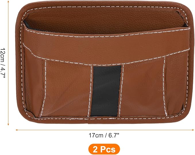 HARFINGTON 2pcs Car Seat Side Pocket Organizer PU Leather Auto Door Console Storage Bag Car Seat Gap Filler Multifunctional Car Pocket Pouch for Keys Coins Phone Sunglasses, Brown - Image 2