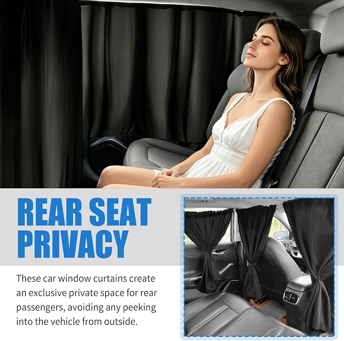 3PCS Extra Large Car Privacy Curtains,Black Coated Rear Car Window Shades & Divider Curtain Lower Interior Temperature and Provide Privacy,Portable Cars Window Curtains - Image 3