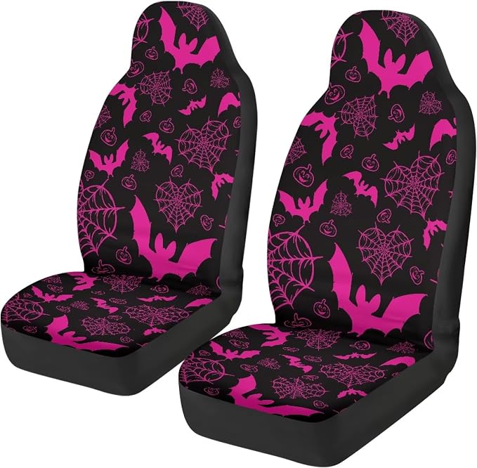 Pink Bats Car Seat Covers for Front Seats, Spider Web Breathable Seat Protectors, Set of 2, Universal Fit for Most Cars, SUVs and Sedans by TOADDMOS