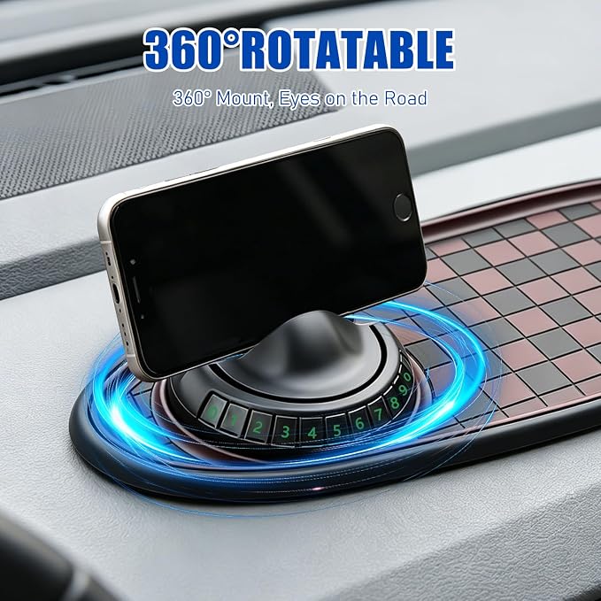 Multifunctional Car Anti-Slip Mat, Rotatable Car Anti Slip Mat Phone Holder | Universal Dashboard Pad with Temporary Parking Number, Dashboard Accessories for Sunglass Chapstick (Black White) - Image 3