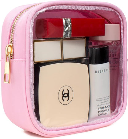 Small Clear Makeup Bag for Purse Small Cosmetic Bag Travel Size Toiletry Bags Cute Travel Makeup Bag,Coin Purse,Car Asscessories Organizer Storage Travel Essentials for Women Girls (Clear-Pink) - Image 2