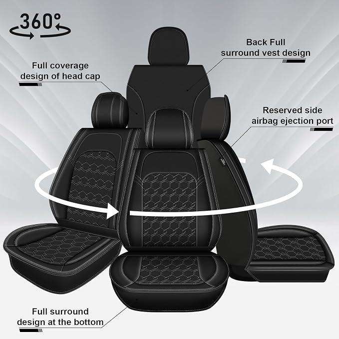 Car Seat Covers for Toyota Prius 2001-2015 Full Set Faux Leather | Waterproof Breathable Scratch Resistant 360° Wrap Airbag Compatible Easy Clean (5 Seats,Black) - Image 7