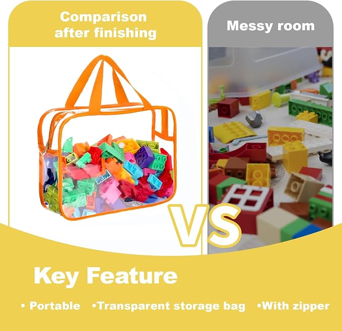 Clear Storage Bag with Zipper - Organizing Bag with Handles(3 colors,Small) | Perfect for Building Blocks, Puzzles, Books, Board Games, Portable Travel and Home Organizer - Image 3
