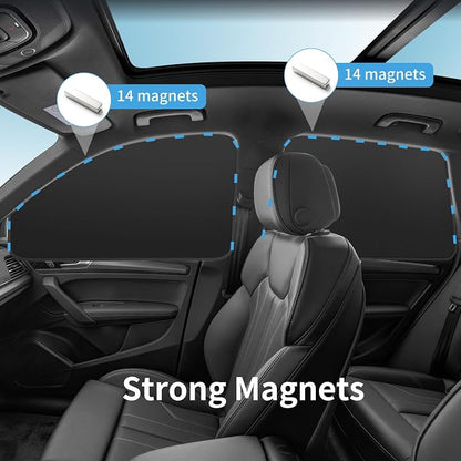 Window Sun Shade Car Curtains - Side Thiken Sun Shades Magnetic 100% Block Light Car Window Covers with Cooler Feeling (Black, T-4pcs) - Image 3