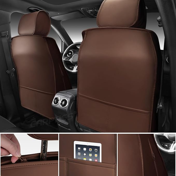 CAR PASS Nappa Leather Car Seat Covers Full Set, Luxury Seat Protector for Cars, Waterproof Anti-Slip Seat Cushion Armrest Compatible Airbag Universal for Sedan SUV Pick-up Truck Auto,Brown - Image 3