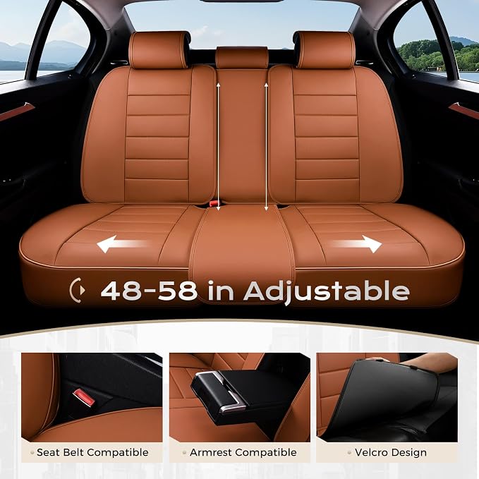 Coverado Car Seat Covers Full Set, Seat Covers for Cars, Front Seat Covers and Back Seat Cover Waterproof Leather Automotive Seat Cover, Universal Car Interior Protectors Cushion for Most Cars - Image 6