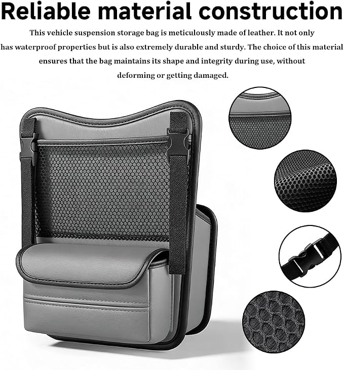 Car Organizer Storage Between Seats, Car Purse Holder, Nappa Leather Front Seat Storage Bag with Tissue Holder, Large Capacity Auto Console Organizer for Document Phone Wallet Snack (White) - Image 3