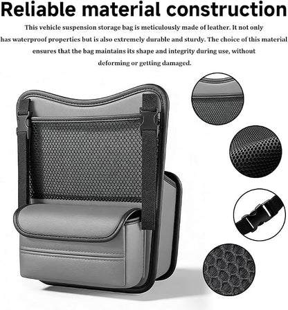 Car Organizer Storage Between Seats, Car Purse Holder, Nappa Leather Front Seat Storage Bag with Tissue Holder, Large Capacity Auto Console Organizer for Document Phone Wallet Snack (White) - Image 3