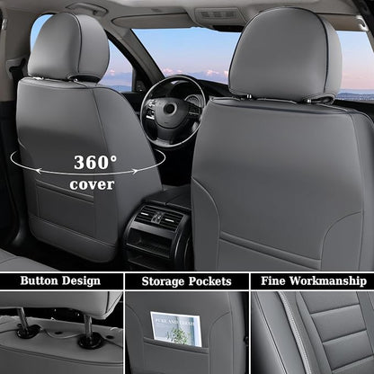Coverado Front Seat Covers, Car Seat Cover, Gray Seat Covers for Cars, Car Seat Protector, 2PCS Waterproof Faux Leather Car Seat Cushion, Luxury Seat Cushions, Auto Seat Covers Fit for Most Vehicles - Image 2