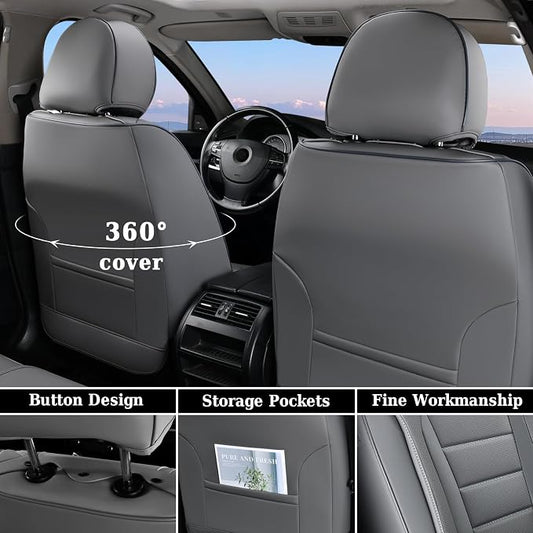 Coverado Front Seat Covers, Car Seat Cover, Gray Seat Covers for Cars, Car Seat Protector, 2PCS Waterproof Faux Leather Car Seat Cushion, Luxury Seat Cushions, Auto Seat Covers Fit for Most Vehicles - Image 2