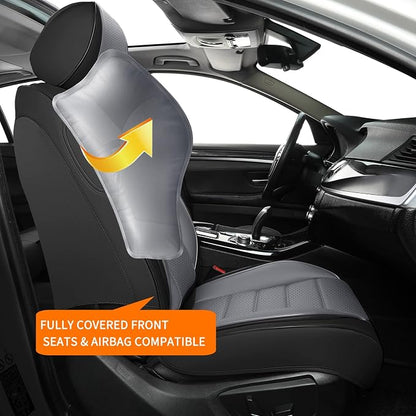 Car Seat Covers Front Seats, 2Pcs Universal Faux Leather Front Seat Covers for Cars, Waterproof Automotive Seat Covers Breathable Seat Cover for Most Sedans, Trucks, SUV (Black Gray) - Image 3