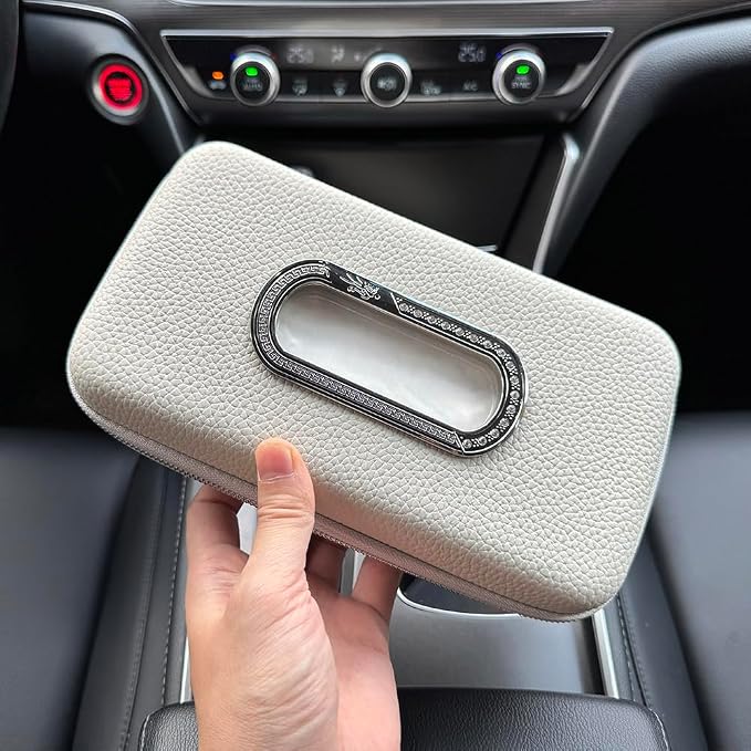 Car Tissue Holder, Sun Visor Napkin Holder, Car Visor Tissue Holder, Luxury PU Leather Backseat Tissue Case Holder (Grey) - Image 9
