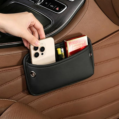 Car Seat Side Pocket Organizer, Nappa Leather Car Trunk Pouch Organizers and Storage, Small Car Side Seat Storage Bag for Auto Front Seat Back Seat Door Console Phone Sunglasses Cards Pen (Black-1PC) by WEIHAO