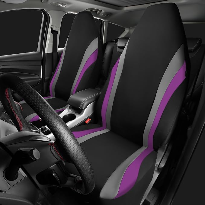 CAR PASS AquaShield Neoprene Waterproof Car Seat Covers Front Seats Only, High Back Bucket Seat Cover,Airbag Compatible,Seat Covers for Women Girl, Universal Fit for Auto Truck Van SUV (Black Purple) - Image 7