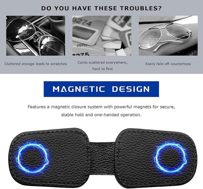Sunglass Holder for Car, Magnetic Leather Glasses Holder Auto Ticket Card Clip, Sun Visor Eyeglass Hanger Interior Accessories for Sedan Truck SUV, Car Accessories (Black) - Image 5
