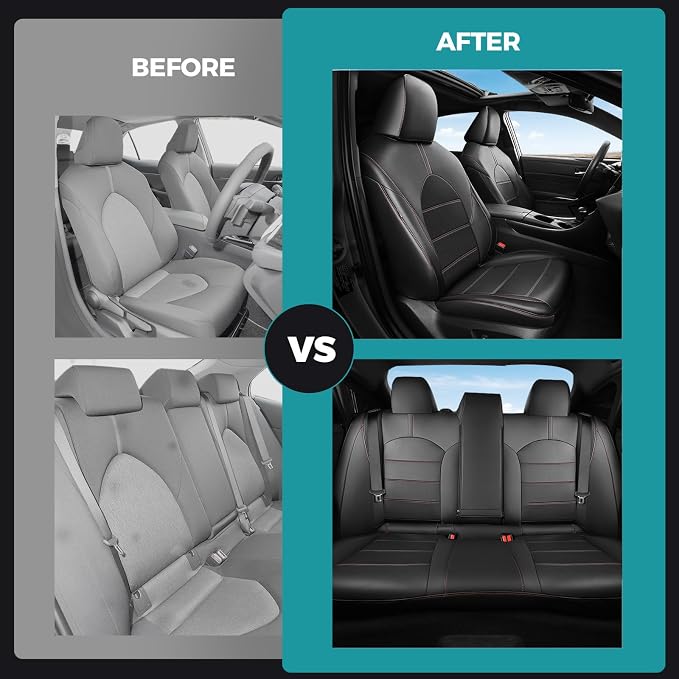 Custom Seat Covers for Toyota Camry 2018-2024, BlackRed | Only Fit for Camry LE/SE/SE Nightshade 2018-2024, Not for Hybrid, Full Coverage, Faux Leather, Scratch-resistant, Easy-clean - Image 7