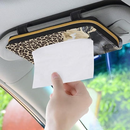 Biyejit 2 Pack Car Tissue Holder, Leopard Marble PU Leather Tissue Dispenser - Image 3