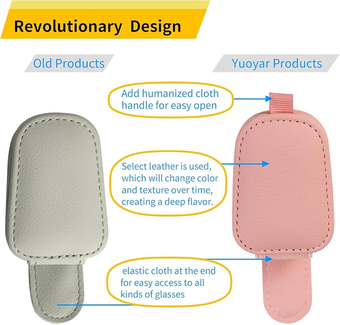 Yuoyar Sunglass Holder for Car, Magnetic Leather Sunglasses Holder and Ticket Card Clip, Car Visor Accessories, 2 Packs (Pink) - Image 2