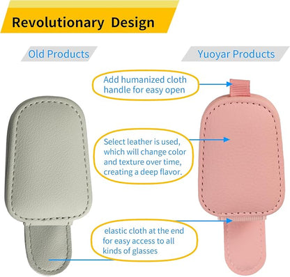 Yuoyar Sunglass Holder for Car, Magnetic Leather Sunglasses Holder and Ticket Card Clip, Car Visor Accessories, 2 Packs (Pink) - Image 2