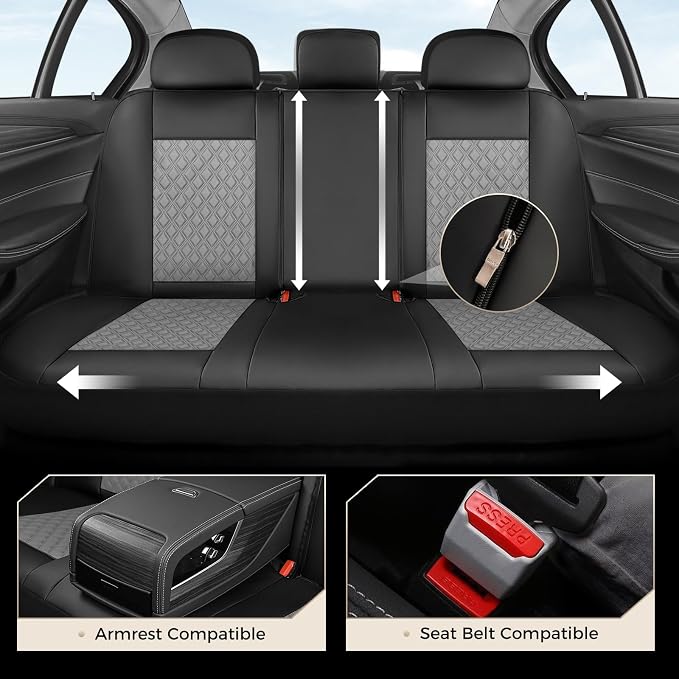 Coverado Car Seat Covers 5 Seats, Leather Seat Covers Full Set, Carbon Fiber Textured Design, Durable Waterproof Seat Protectors, Black&Gray Seat Cover, Automotive Seat Covers Universal Fit Most Cars - Image 3