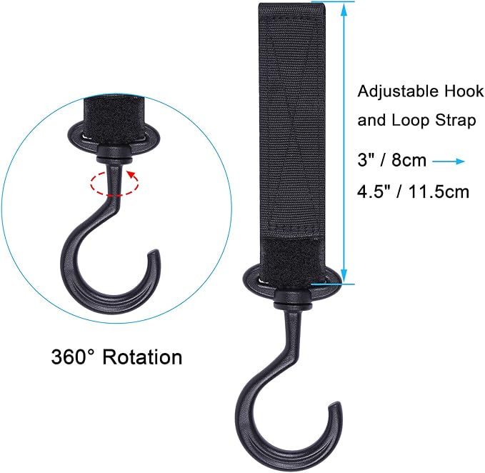 Wisdompro 2 Pack Car Seat Headrest Hook, Multi-Purpose Hanger for Stroller | Adjustable & 360° Rotating, Large to Hang Grocery Bag, Garment Bag, Handbag, Purse, Coat, Clothes, Traveling, Sports, Black - Image 3