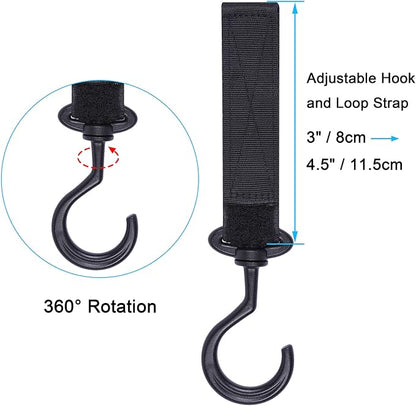 Wisdompro 2 Pack Car Seat Headrest Hook, Multi-Purpose Hanger for Stroller | Adjustable & 360° Rotating, Large to Hang Grocery Bag, Garment Bag, Handbag, Purse, Coat, Clothes, Traveling, Sports, Black - Image 3