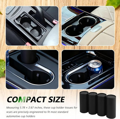 4PCS Car Tissue Holder,Pull-Out Cylinder with 30-Count Tissue | Minimalist Design Fits Cup Holders,Refillable Container,Multipurpose as Trash Can/Coin Holder,Portable for Car/Travel/Office - Image 7