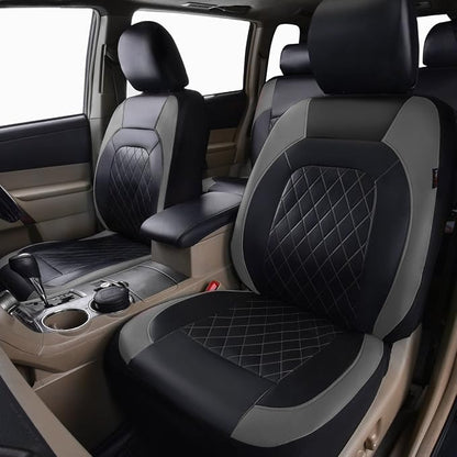 Universal Deluxe Pu Luxury Vinyl Faux Leather Car Seat Covers Full Set, Airbag Compatible, Breathable, Fit for Most Sedans, Vans, SUVs (Black and Gray) - Image 2