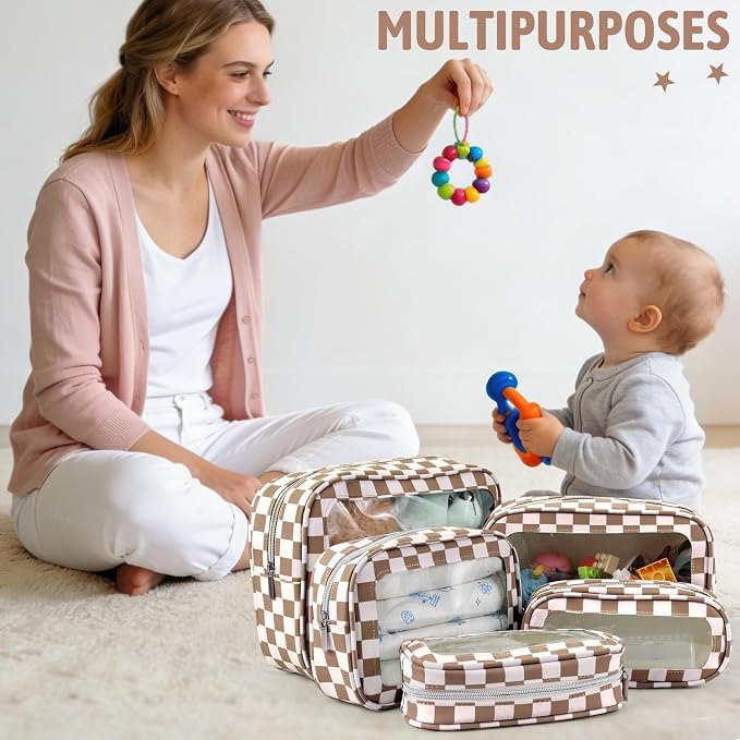 YOPCDJ 5PCS Diaper Bag Organizer Pouch Set, TSA Approved Toiletry Bag, Clear Waterproof TPU Makeup Bag Set Travel Organizer Bags for Women and Kids - Image 3