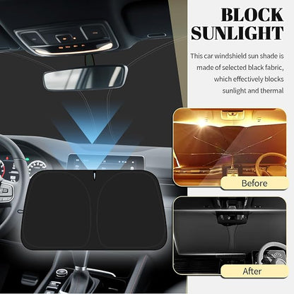 2026 New Thickened Car Windshield Sun Shade Foldable with Beige Checkered Design,Car Sun Shade Windshield with Storage Bag for Interior Cool,59"×31" Suns Shades for Cars Windshields - Image 3