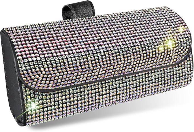 Bling Sunglasses Holder for Car Sun Visor, Rhinestone Auto Eyeglasses Mount Clip Organizer, Leather Sunvisor Sunglasses Storage Case, Universal Glasses Holder Clips for SUV, Sedan, Van (AB) by Unknown