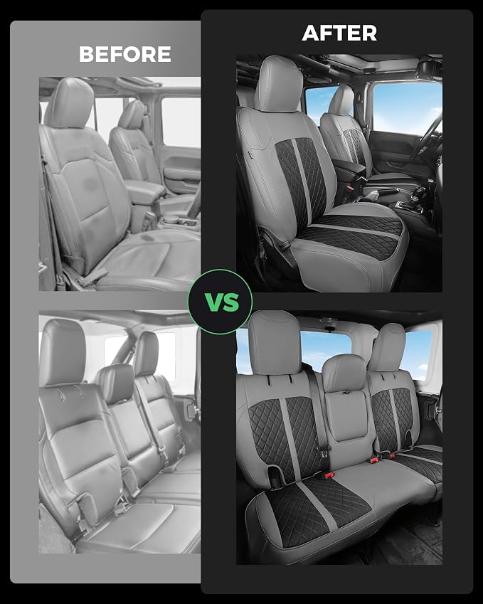 RIDEPOSH for Jeep Wrangler Leather Custom Car Seat Covers Full Set 4 Door | 2018-2026 JL, with Rear Cup Holder, Not for 4XE, Luxury Waterproof Protector, 40/60 Spilt, 5 Seats, Full Coverage, Durable - Image 8