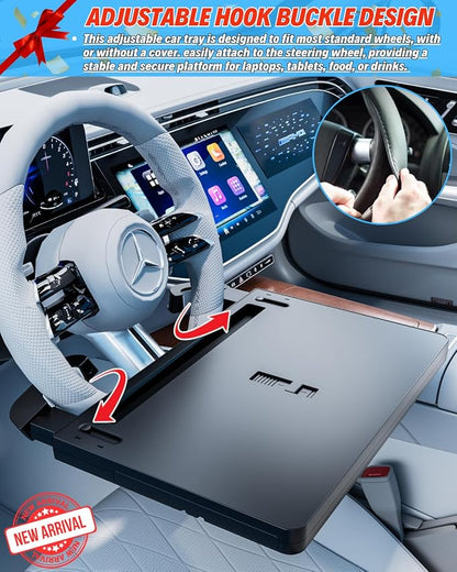 Steering Wheel Laptop Tray for Car, Adjustable Workstation Desk | Fits Most Steering Wheels with Cover, Dual Slide-out Trays Expand Workspace, Stable Laptop Surface, Sturdy for Meals & Work - Image 4
