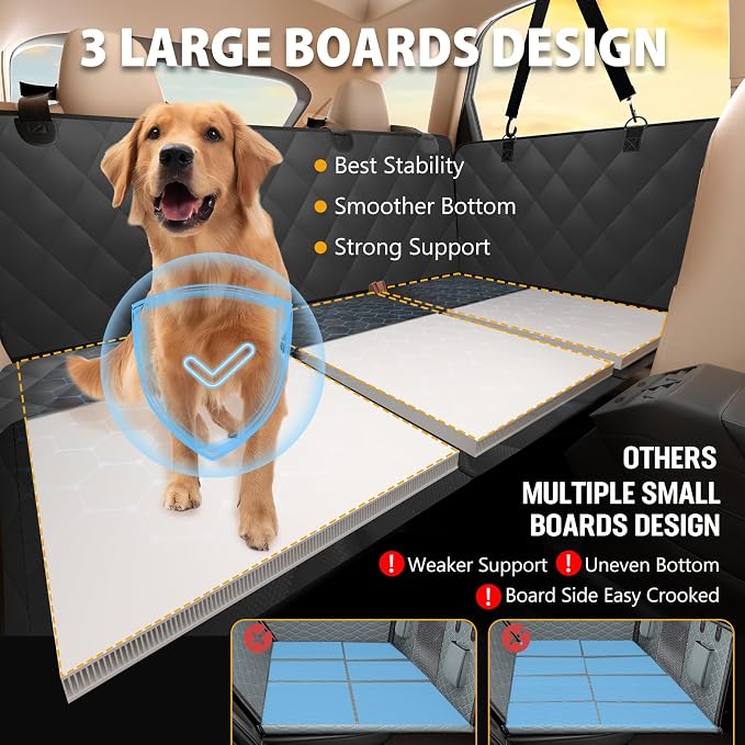Hard Bottom Dog Car Seat Cover for Back Seat, Back Seat Extender | Dog Hammock for Car, SUV, Sedan, Holds 420lbs,Large Space, Sturdy Oxford, Waterproof, Mesh Window, Anti Scratch, Non-Slip - Image 3