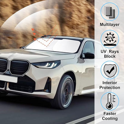 Windshield Sun Shade Sunshade for 2025 2026 BMW X3 | Full covered for windshield, Foldable & Durable, Block UV Rays, Reduce Heat, Easy to install, Keeps Car Cooler - Image 2