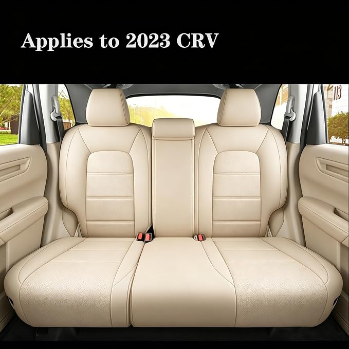 CocheFamilia CRV Seat Covers Custom Fit for Honda CRV 2023 2024 2025 2026 Leather Car Seat Cover Full Set for Trucks SUV,Waterproof Car Seat Cushion,Faux Leather (Beige) - Image 3