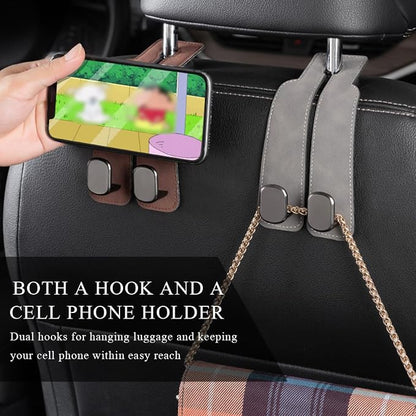 2 PCS Car Seat Headrest Hook, Back Seat Hanger with Double Flexible Leather Hooks, Soft Leather Double Headrest Metal Hooks Purse Handbag Organizer, Car Accessories (Black) - Image 3
