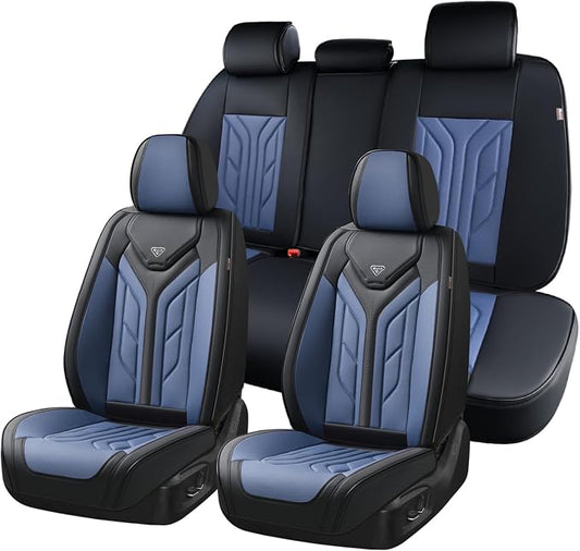 Coverado Car Seat Covers Full Set, Automotive Seat Covers Car Seat Protector Car Seat Cushion, Waterproof Leather Seat Covers for Cars, Universal Fit for Most Sedans SUV Pick-up Truck(Black&Blue) by COVERADOAUTO