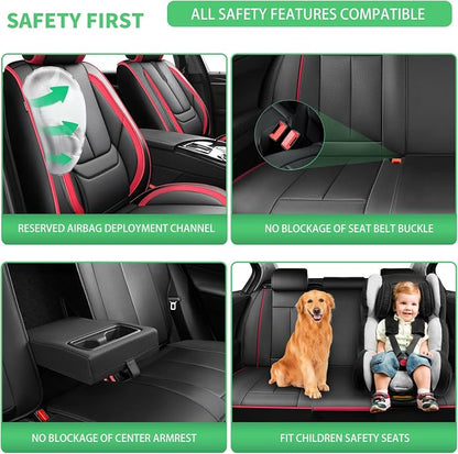 Fit Ariya Car Seat Covers for Nissan Ariya 2023 2024 2025 2026 -Upgraded Premium Waterproof & Breathable Leather,Airbag Compatible,All-Weather Seat Cushion Protector,2 Front/Black-Red - Image 5