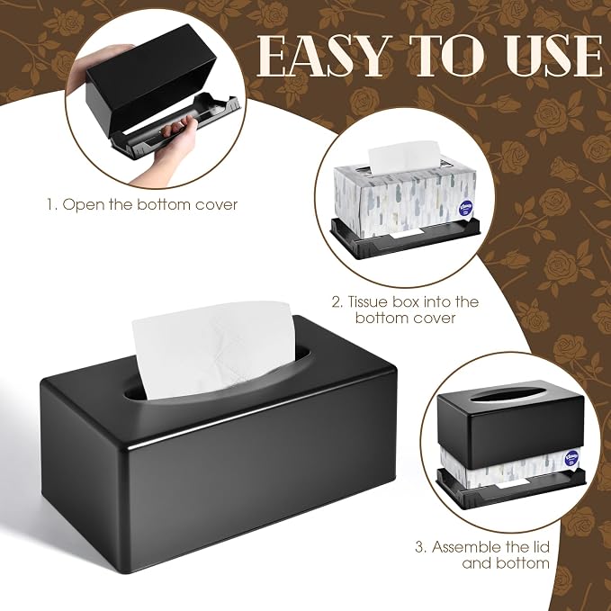 Y-in Hand Tissue Box Cover, Rectangle Facial Tissue Holder with Bottom, Decorative Storage Organizer Box for Bathroom Vanity, Countertops, Dressers, Night Stand, Parlors and Offices - Matte Black - Image 7