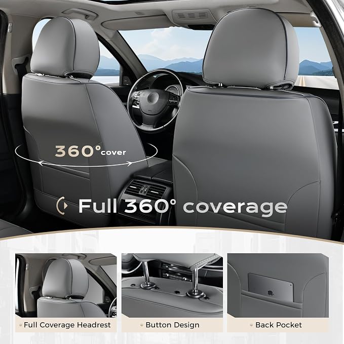 Coverado Car Seat Covers, Seat Covers for Cars, Waterproof Leather Auto Seat Protectors, Leather Car Seat Cushion, Car Interiors Accessories Universal Fit for Most Cars - Image 4
