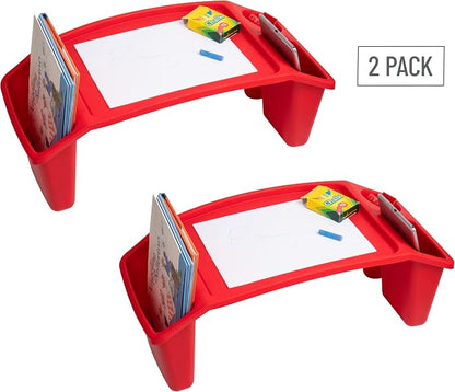 Mind Reader Kids Lap Desk, Portable Activity Tray with Side Storage, Stackable Plastic Desk for Drawing, Snacks, Study, Set of 2, Red - Image 7