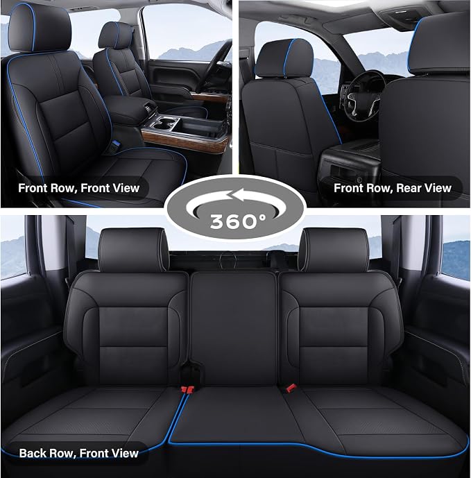Coverado Chevy Silverado Seat Covers Full Set, Faux Leather Car Seat Covers Fit for 2014-2018 1500, 2015-2019 2500HD 3500HD Chevy Silverado GMC Sierra Crew Double Extended Cab(Blueline) - Image 3