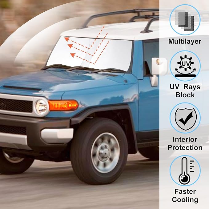 Windshield Sun Shade for 2007-2014 Toyota FJ Cruiser Sport Utility | Full covered, Foldable & Durable, Block UV Rays, Reduce Heat, Easy to install, Keep Car Cooler - Image 2