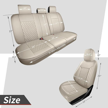 Beige Thick Nappa Leather Automotive Front Car Seat Covers Set of 2 | Univerasal Fit,3D Contoured,Full Coverage,Waterproof,ThickTexture Nappa Leather,for most Suvs Trucks Sedans - Image 6