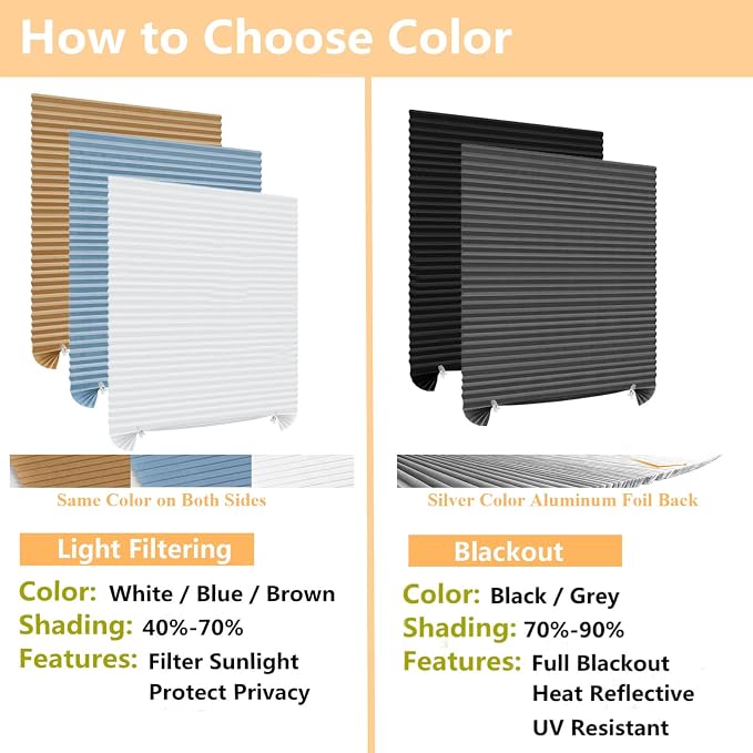 Window Blinds Cordless Blackout No Drill Cut to Size Clip On Stick On Self Adhesive Temporary Blinds Pleated Paper Blinds for Windows Doors Shades for Home Nursery Bedroom Kitchen Bathroom | Non-Woven, Blackout, Easy Install, Self Adhesive, Pleated Win... - Image 5
